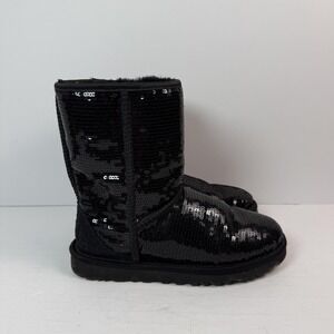 UGG Australia Classic Short Sparkles Boots Womens Size 6 Black Sequin 3161